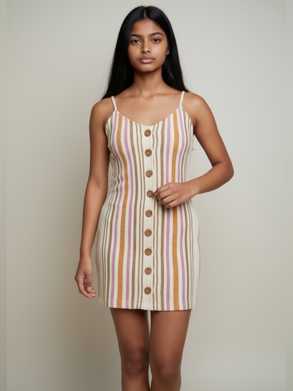 Rip Curl Striped Button Front Mini Dress Medium Coastal Beach Resort Sundress
